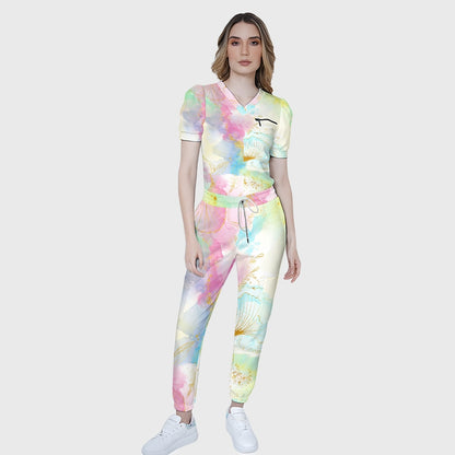 Women's Pink Tie-Dye Printed Scrub Set SG17