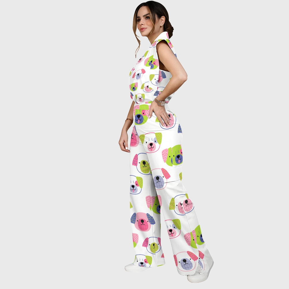 Women's Childish Dog Faces Printed Scrub Set SN09