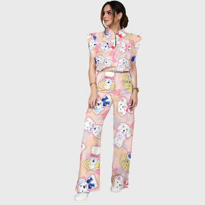 Women's Gentleman Dog Printed Scrub Set SN12