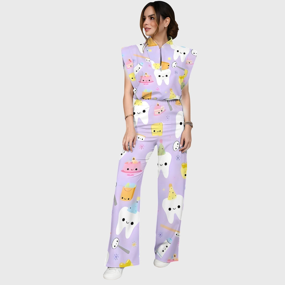Women's Happy Birthday Teeth Printed Scrub Set ST02