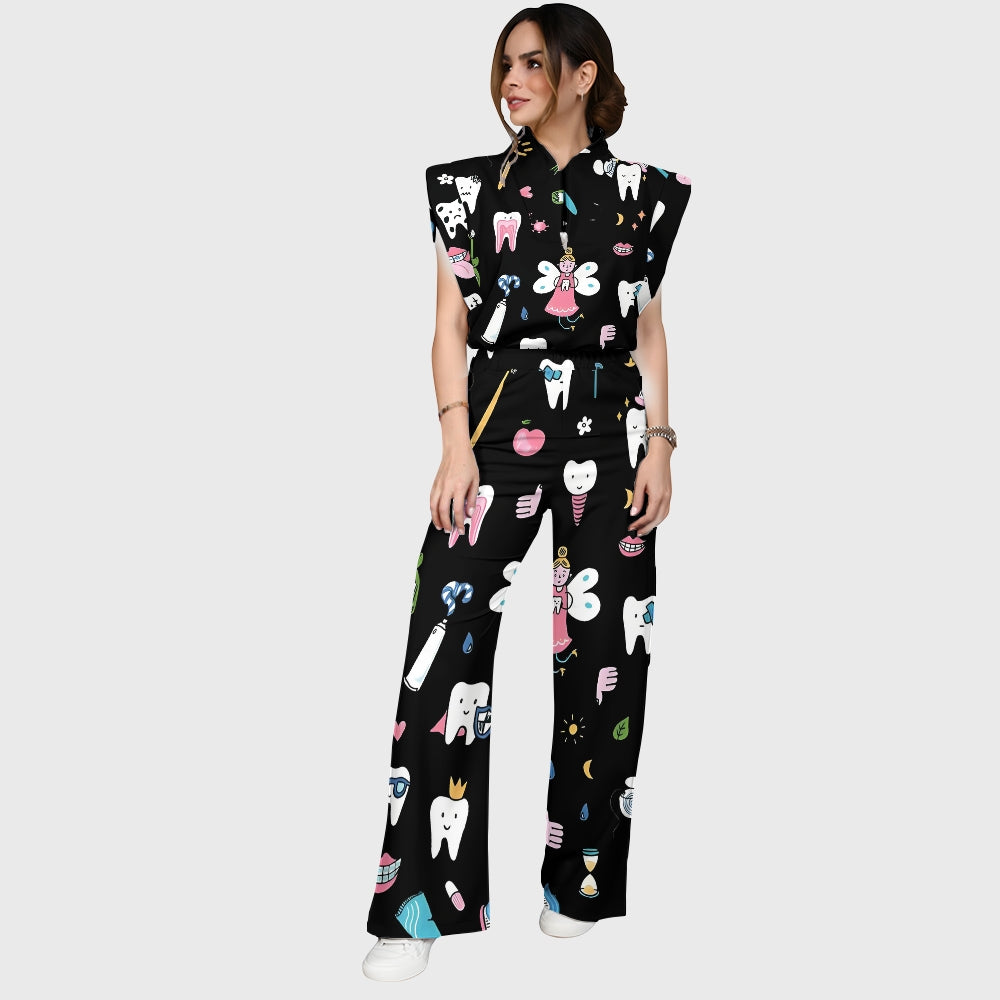 Women's Dentistry Brushing Teeth Printed Scrub Set ST03