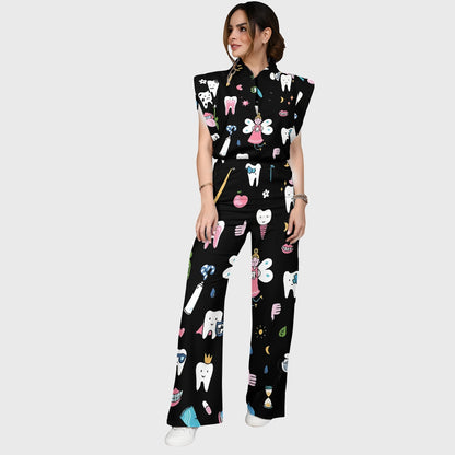 Women's Dentistry Brushing Teeth Printed Scrub Set ST03