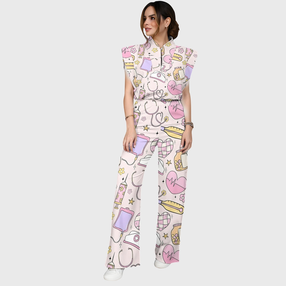 Women's Medical Stuff Printed Nurse Scrub Set ST04