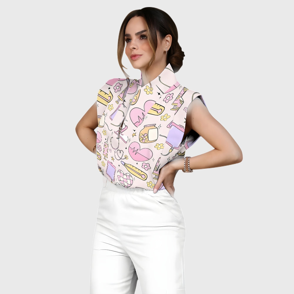 Women's Medical Stuff Printed Nurse Scrub Set ST04
