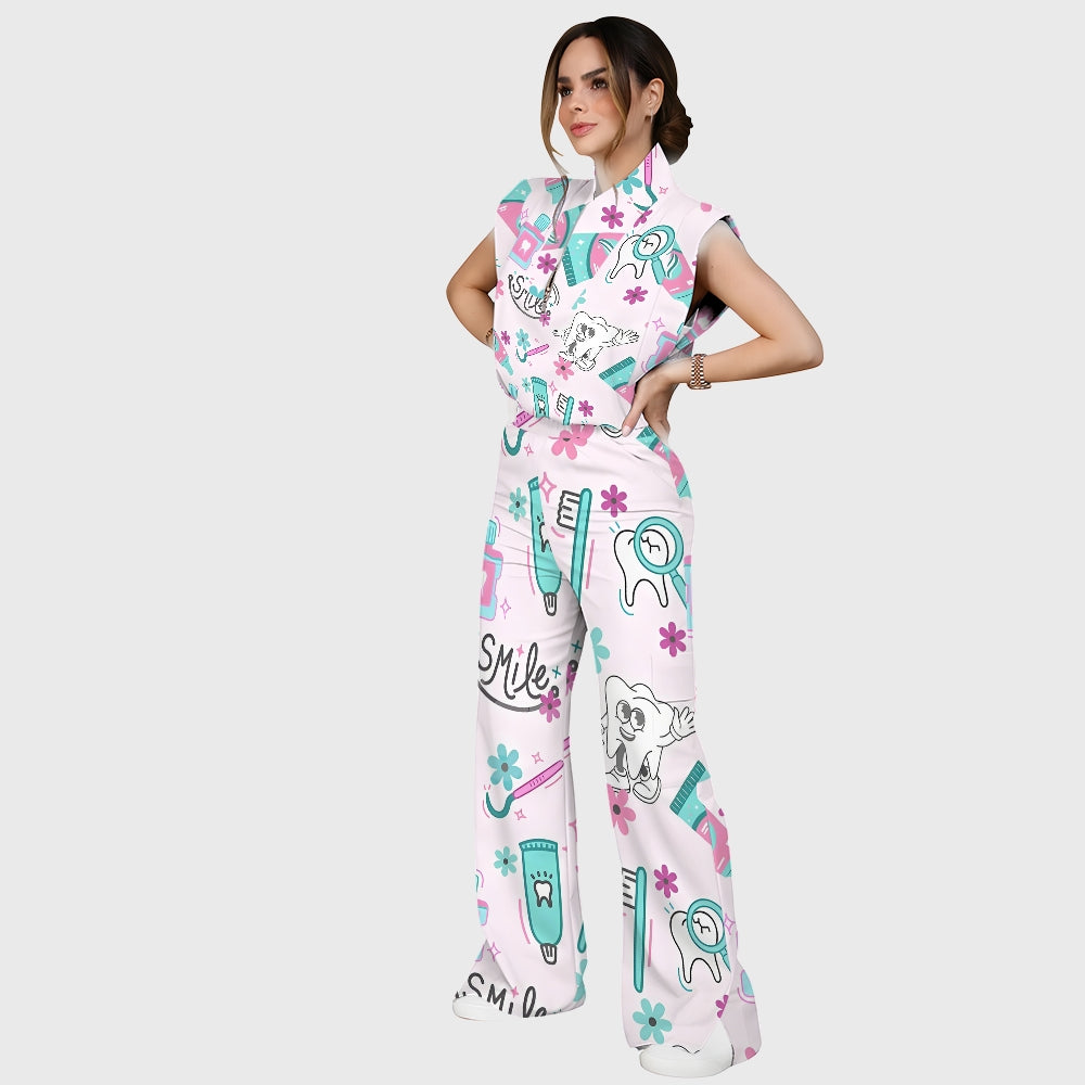 Women's Kawaii Dental Care Printed Scrub Set ST05