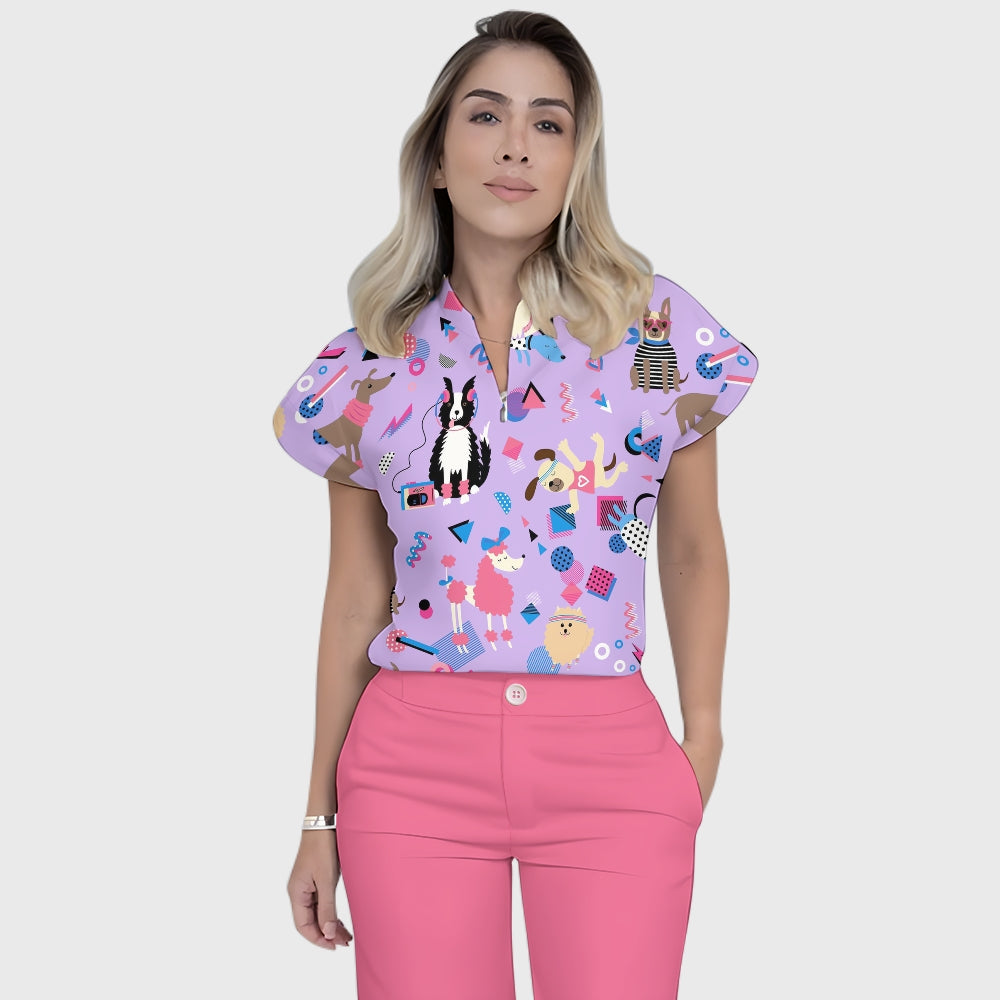 Women's Dogs Day Printed Scrub Set SN14