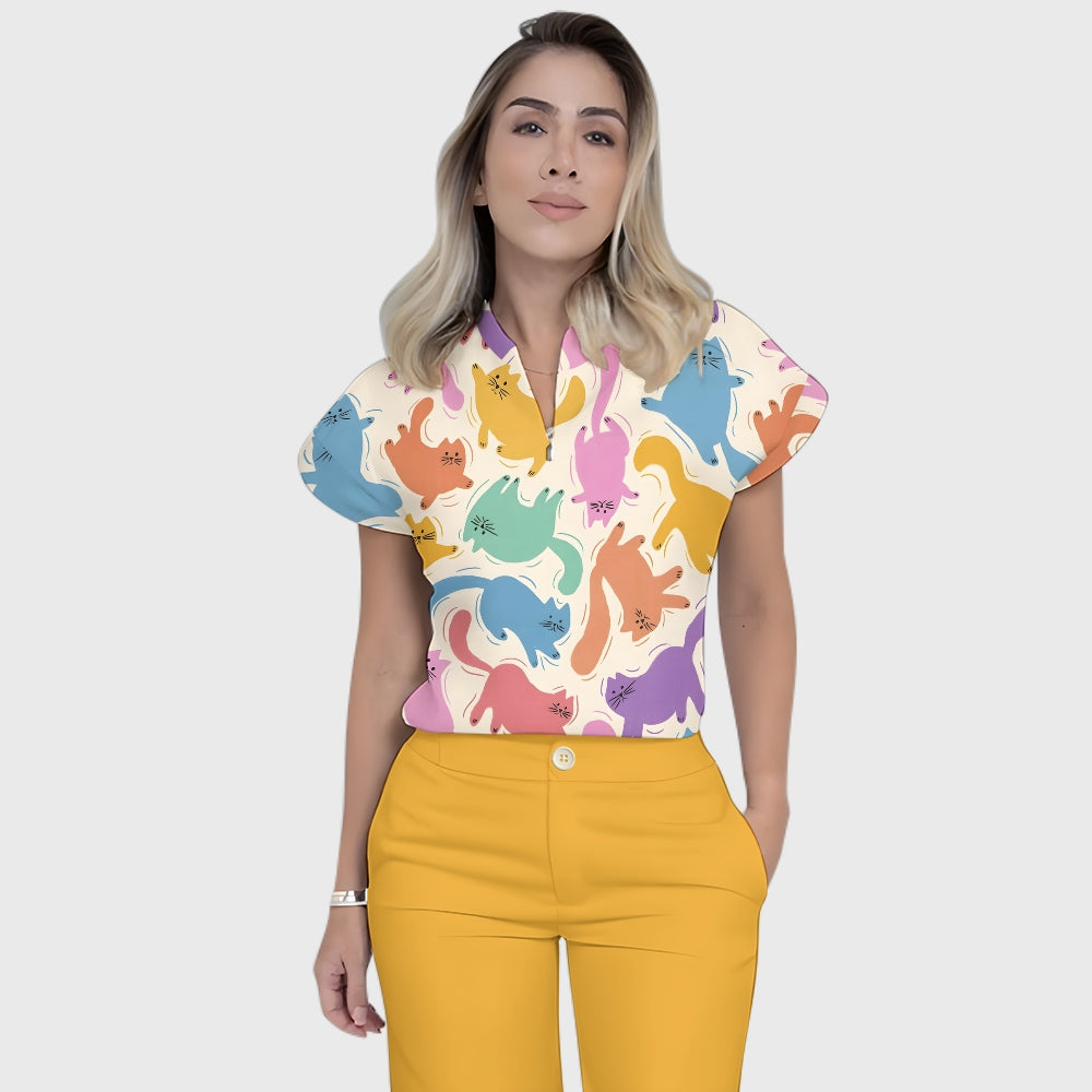 Women's Playful Rainbow Cats Printed Scrub Set SN16