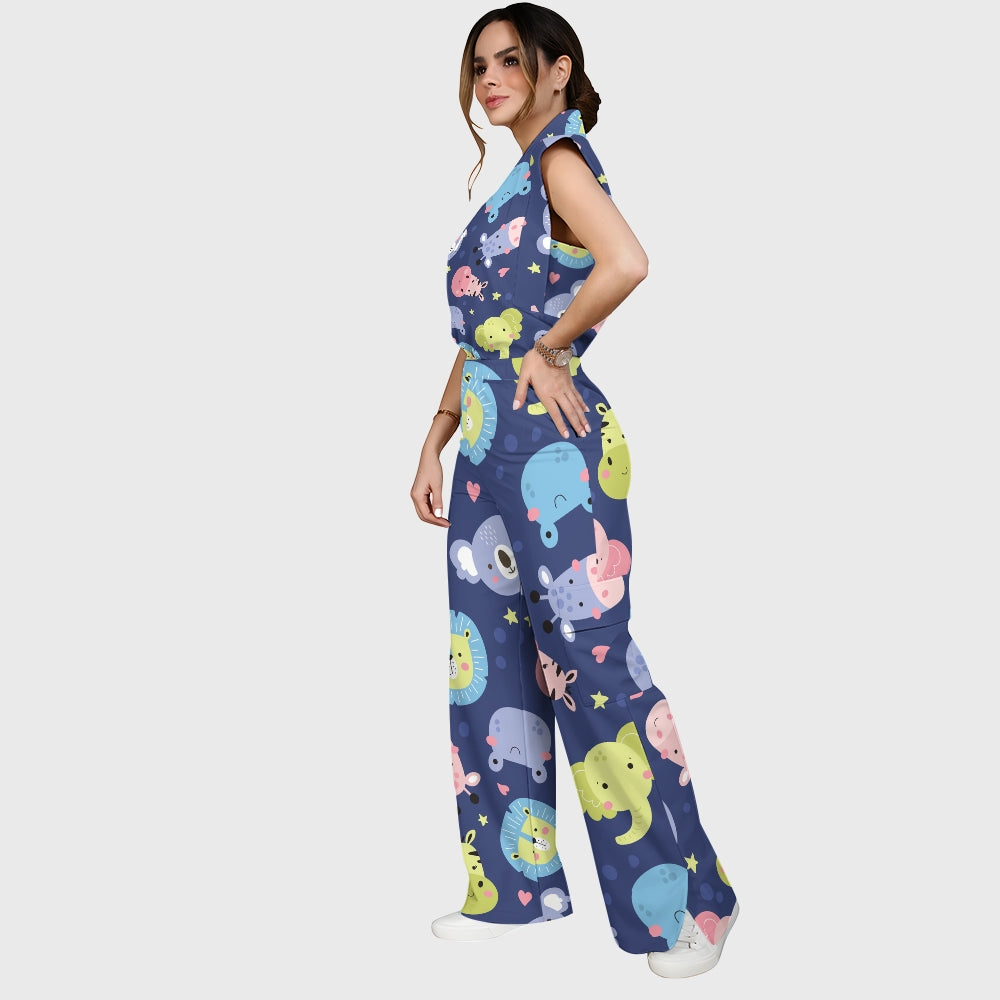 Women's Cartoon Night Safari Printed Scrub Set SN01