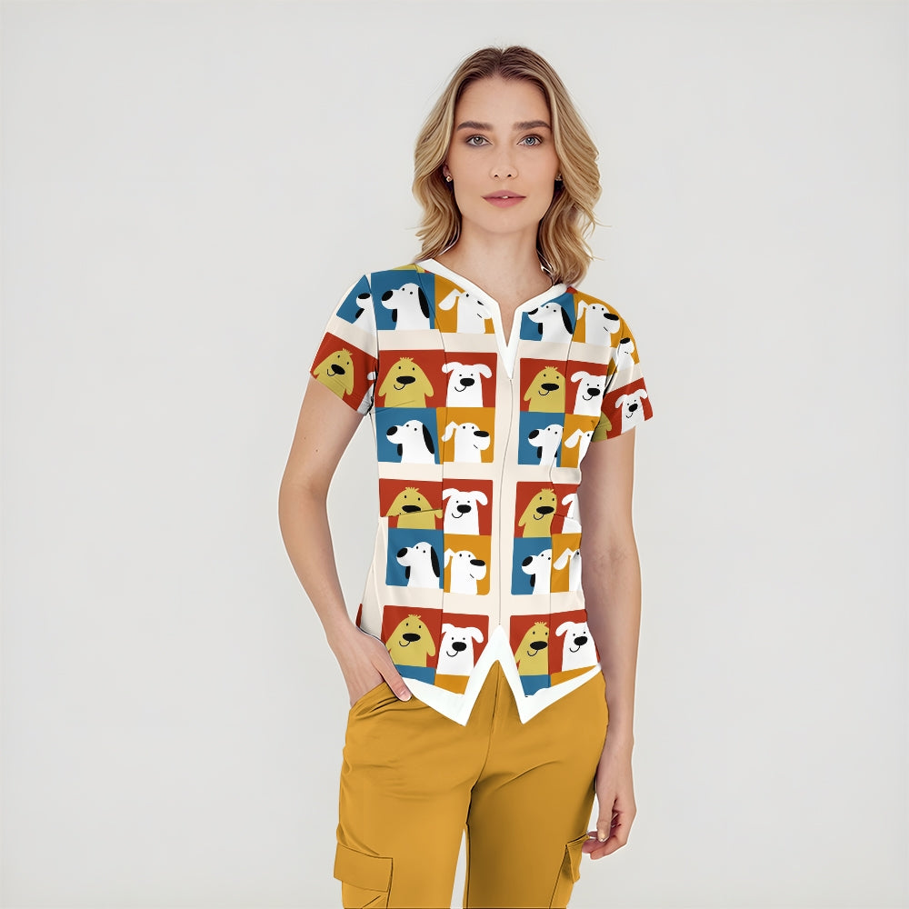 Women's Whimsical Canine College Printed Scrub Set SN18
