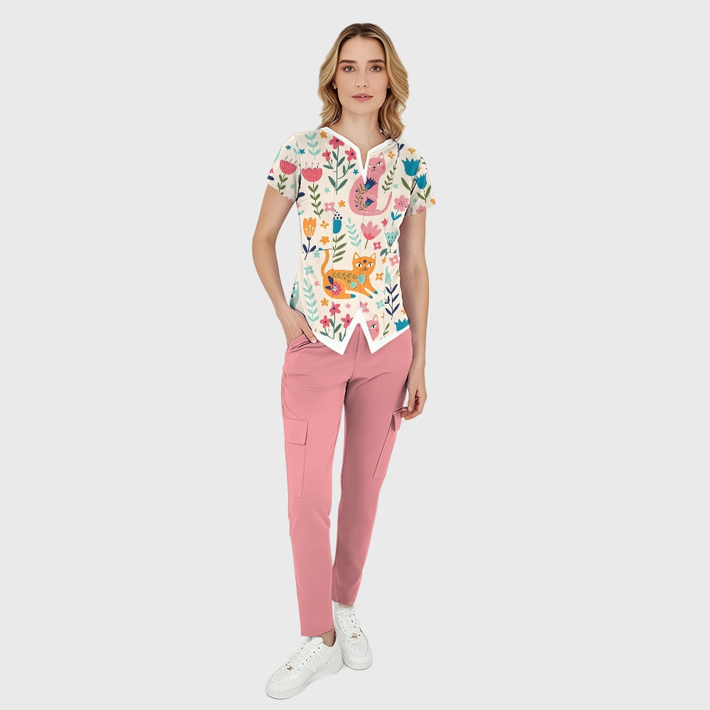 Women's Vintage Art Kittens Cats Printed Scrub Set SN19