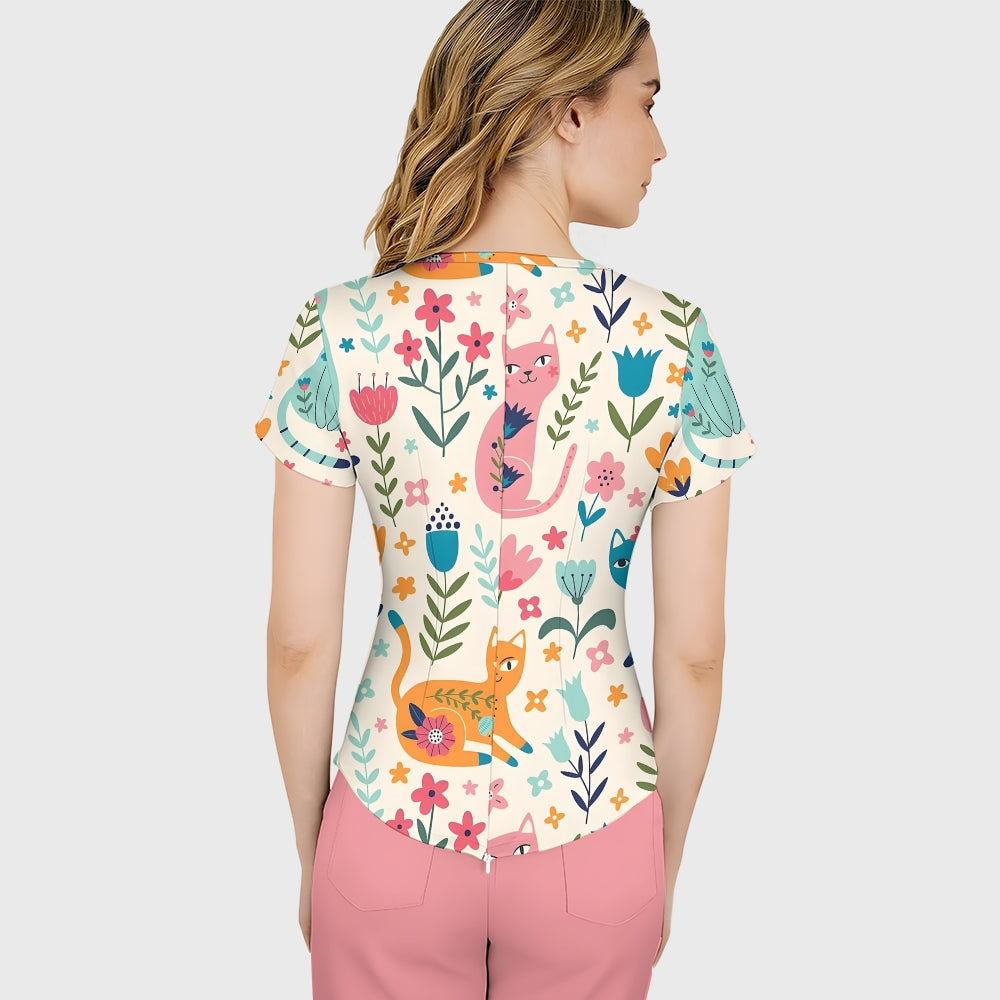 Women's Vintage Art Kittens Cats Printed Scrub Set SN19