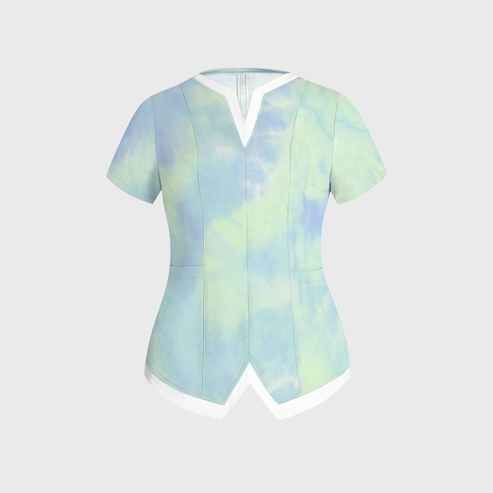 Women's Green Blue Tie-Dye Printed Scrub Set SG13