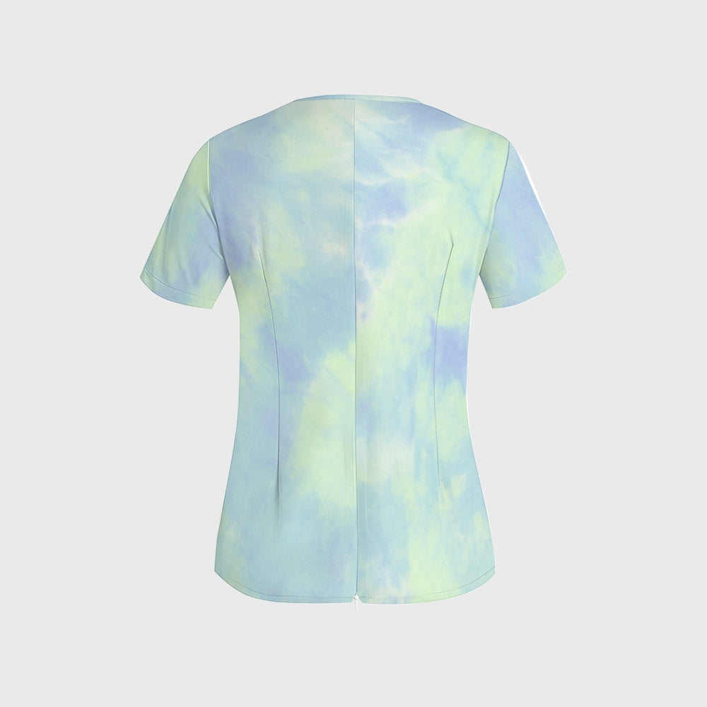 Women's Green Blue Tie-Dye Printed Scrub Set SG13