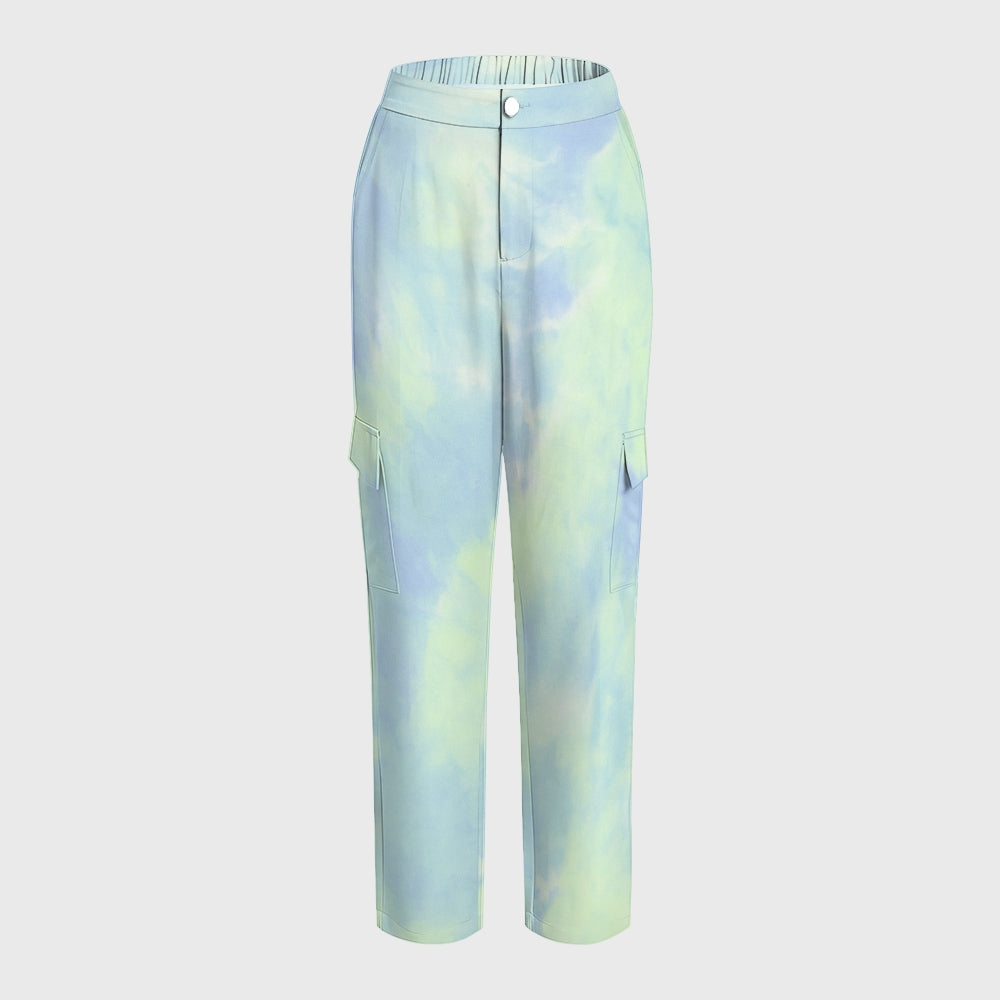 Women's Green Blue Tie-Dye Printed Scrub Set SG13