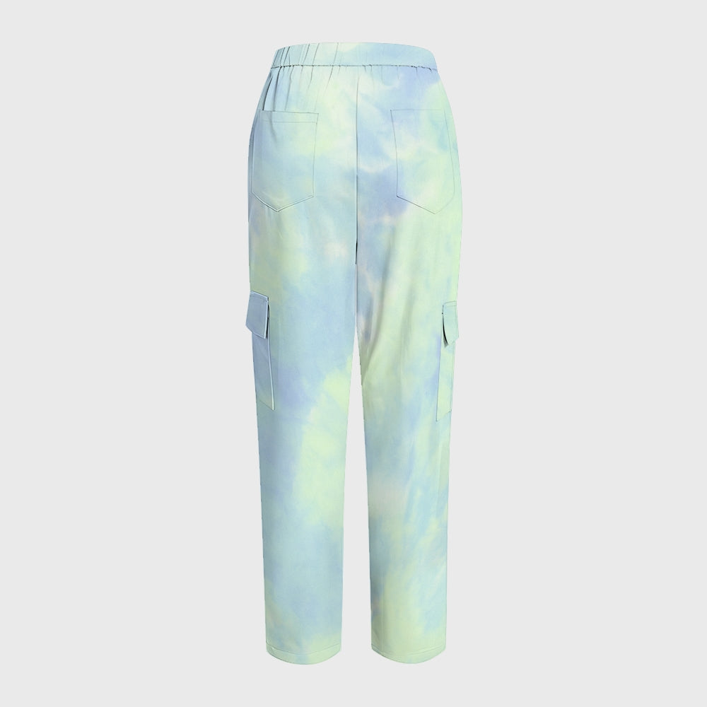 Women's Green Blue Tie-Dye Printed Scrub Set SG13