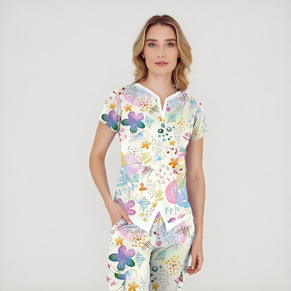 Women's Vibrant Spring Printed Scrub Set SG14