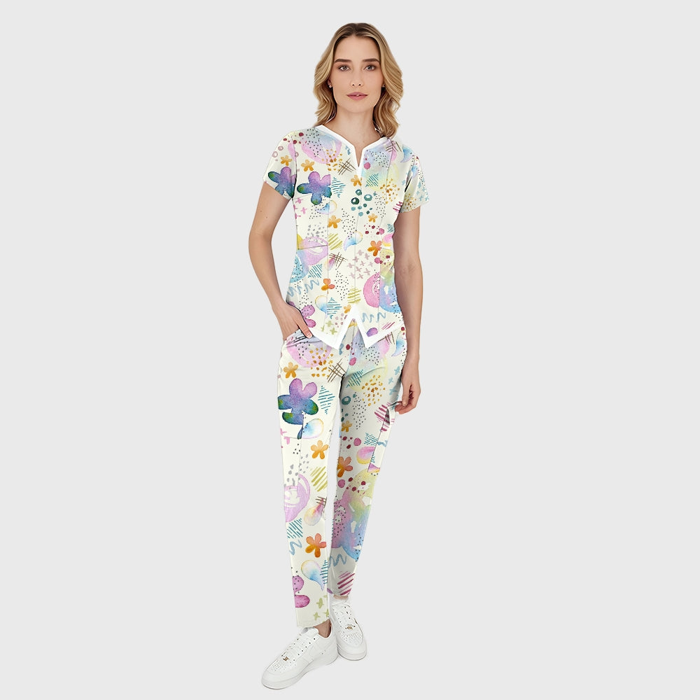 Women's Vibrant Spring Printed Scrub Set SG14