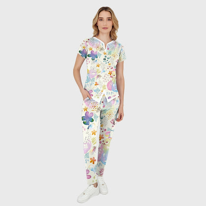 Women's Vibrant Spring Printed Scrub Set SG14