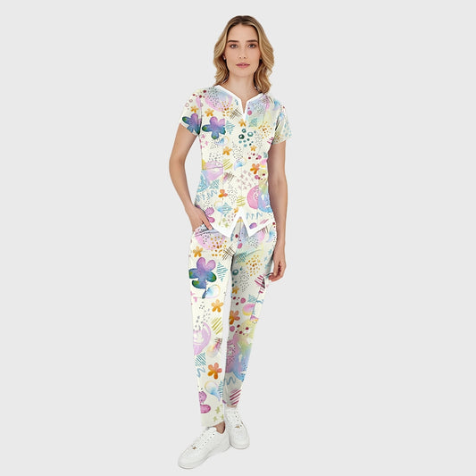 Women's Vibrant Spring Printed Scrub Set SG14