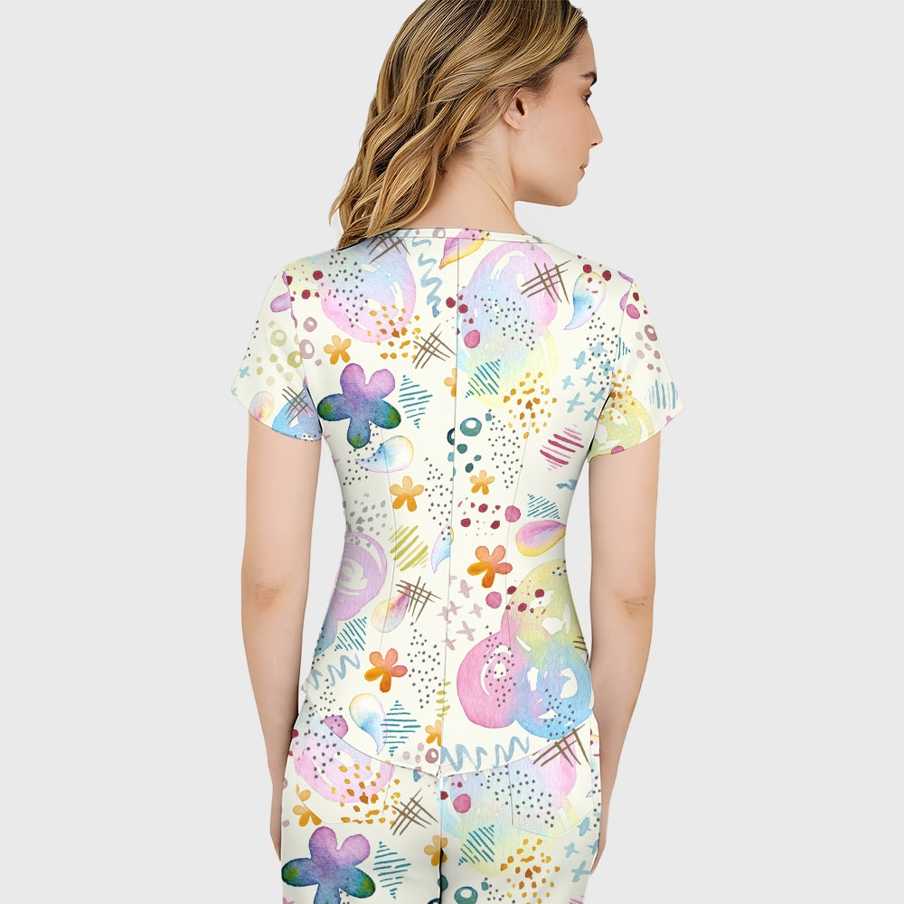 Women's Vibrant Spring Printed Scrub Set SG14