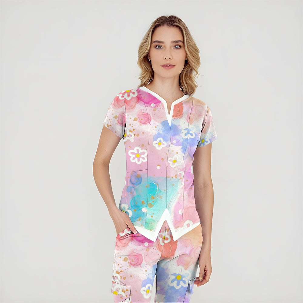 Women's Pastel Floral Printed Scrub Set SG16
