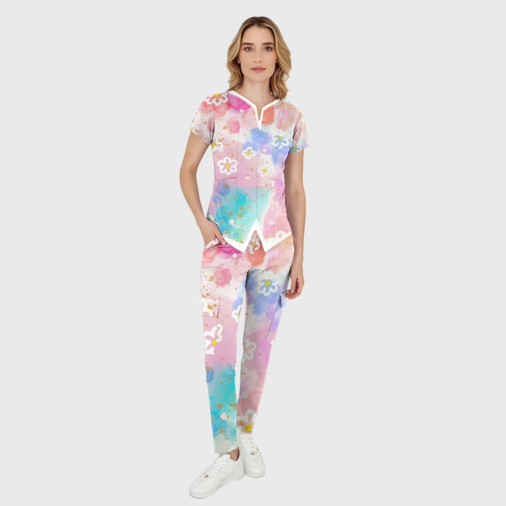 Women's Pastel Floral Printed Scrub Set SG16