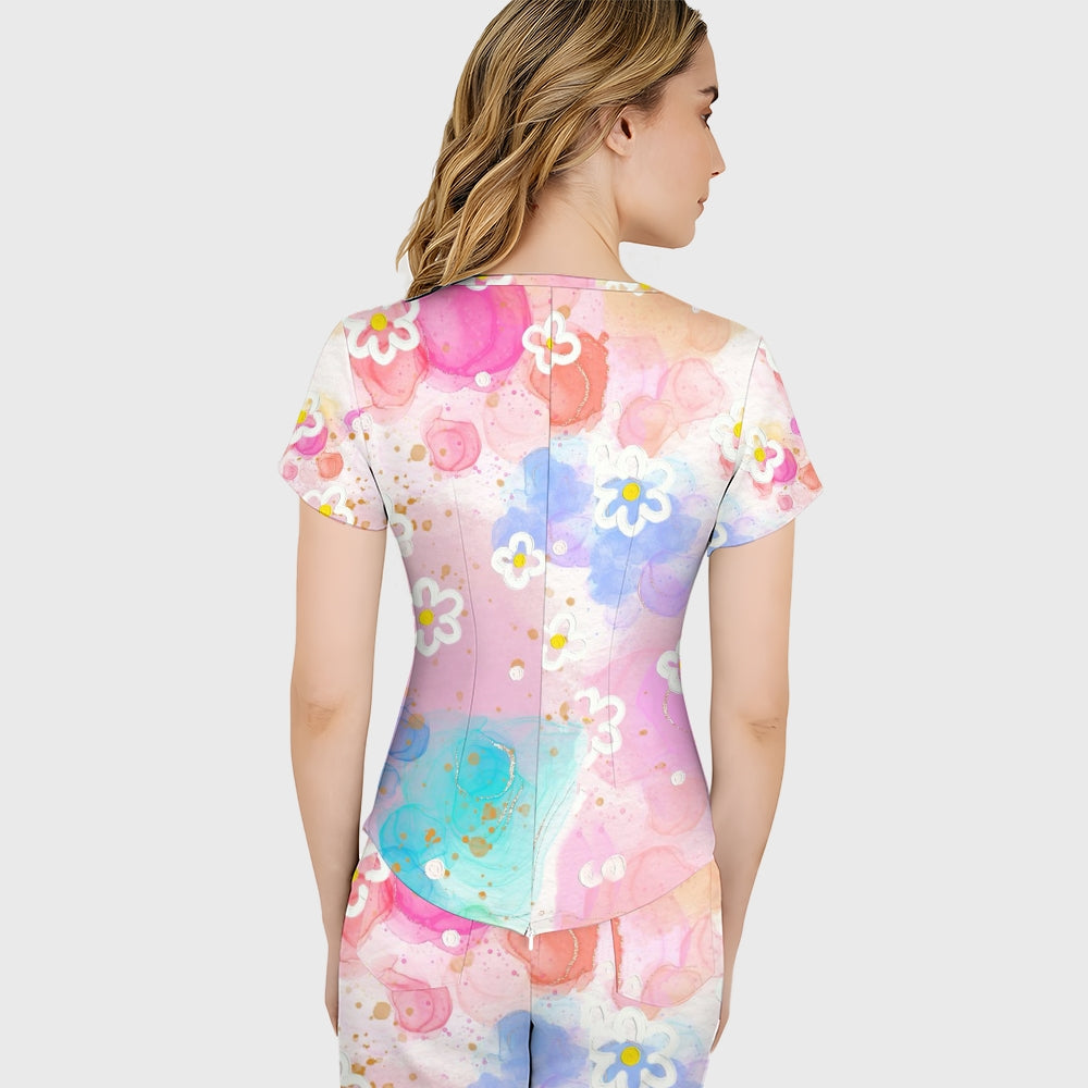 Women's Pastel Floral Printed Scrub Set SG16