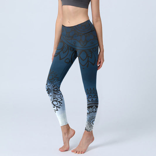 Circular Mandala Flower Print Gym Leggings Women's Yoga Pants