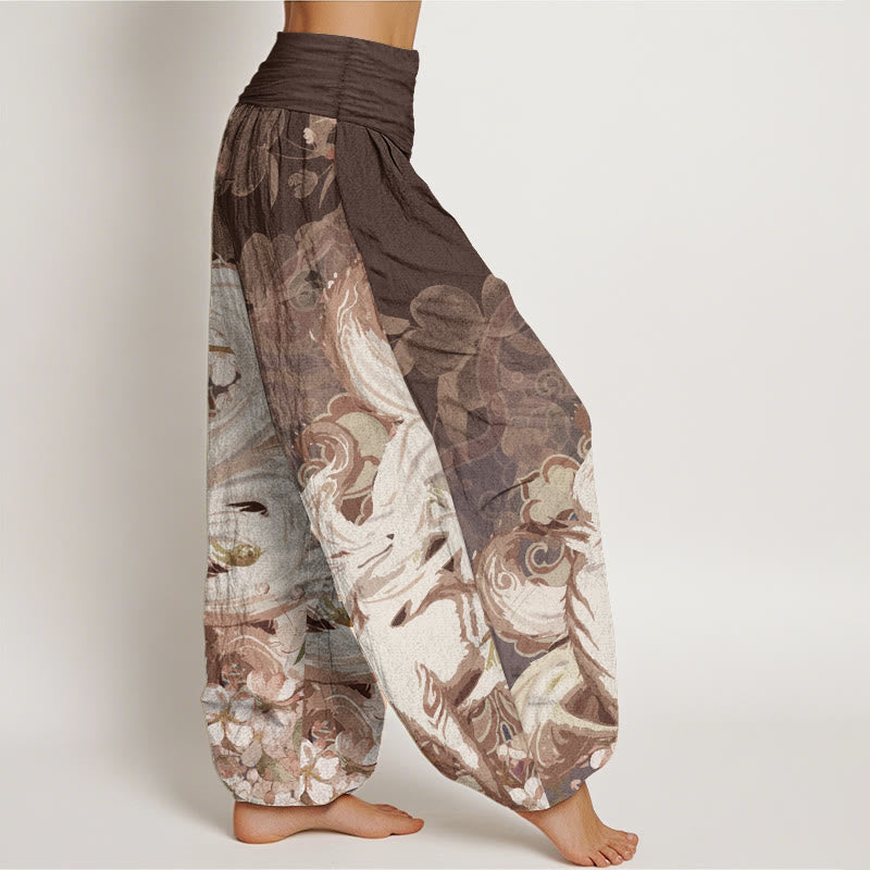 Pure Cotton Fox Cherry Blossoms Women's Elastic Waist Harem Pants