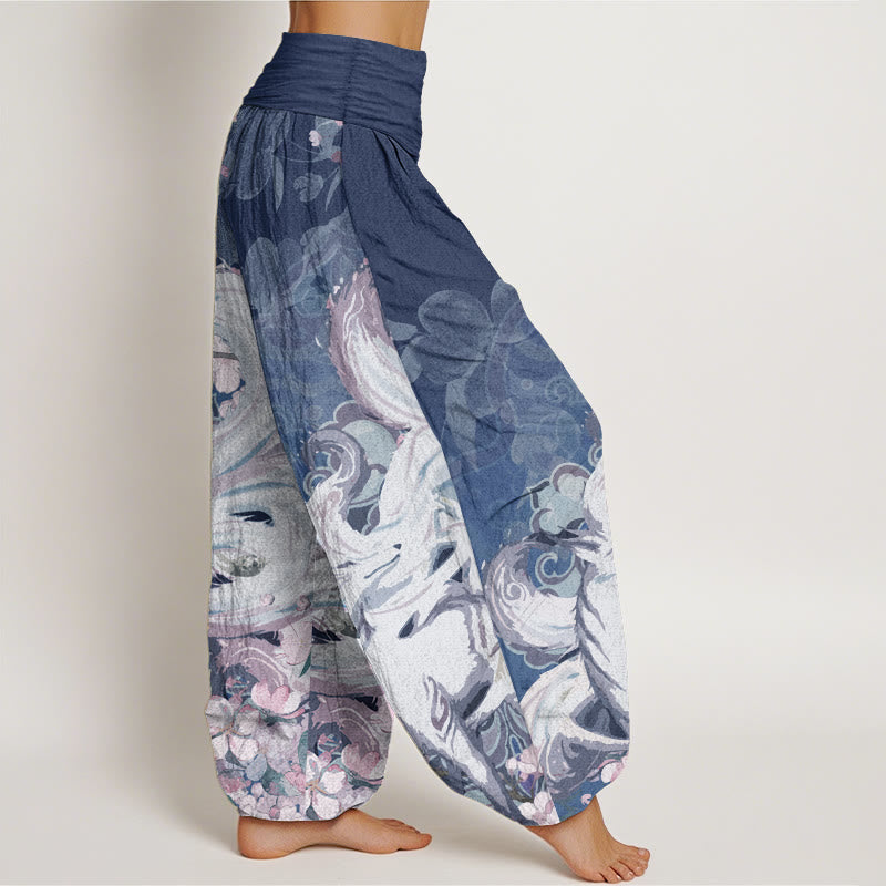 Pure Cotton Fox Cherry Blossoms Women's Elastic Waist Harem Pants