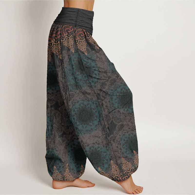 Pure Cotton Triangular Mandala Patterns Women's Elastic Waist Harem Pants