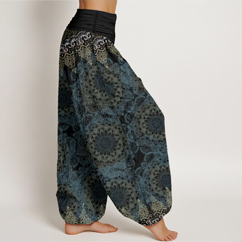 Pure Cotton Triangular Mandala Patterns Women's Elastic Waist Harem Pants