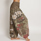 Pure Cotton Casual Peony Flowers Leaves Magpie Women's Elastic Waist Harem Pants