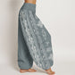 Pure Cotton Lotus Flowers Double Dorje Vajra Namaste Om Design Women's Elastic Waist Harem Pants