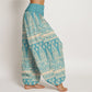 Pure Cotton Casual Feather Stripes Design Women's Elastic Waist Harem Pants