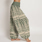 Pure Cotton Casual Feather Stripes Design Women's Elastic Waist Harem Pants