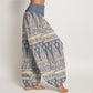 Pure Cotton Casual Feather Stripes Design Women's Elastic Waist Harem Pants