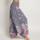 Pure Cotton Casual Bright Peony Flower Butterfly Women's Elastic Waist Harem Pants