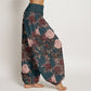 Pure Cotton Casual Lush Peony Flowers Leaf Pattern Women's Elastic Waist Harem Pants