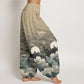 Pure Cotton Casual Wave Moon Mountain Pattern Women's Elastic Waist Harem Pants