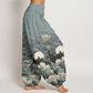 Pure Cotton Casual Wave Moon Mountain Pattern Women's Elastic Waist Harem Pants