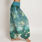 Pure Cotton Koi Fish Lotus Moon Stars Pattern Women's Elastic Waist Harem Pants