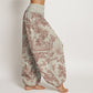 Pure Cotton Birds Trees Branches Pattern Women's Elastic Waist Harem Pants