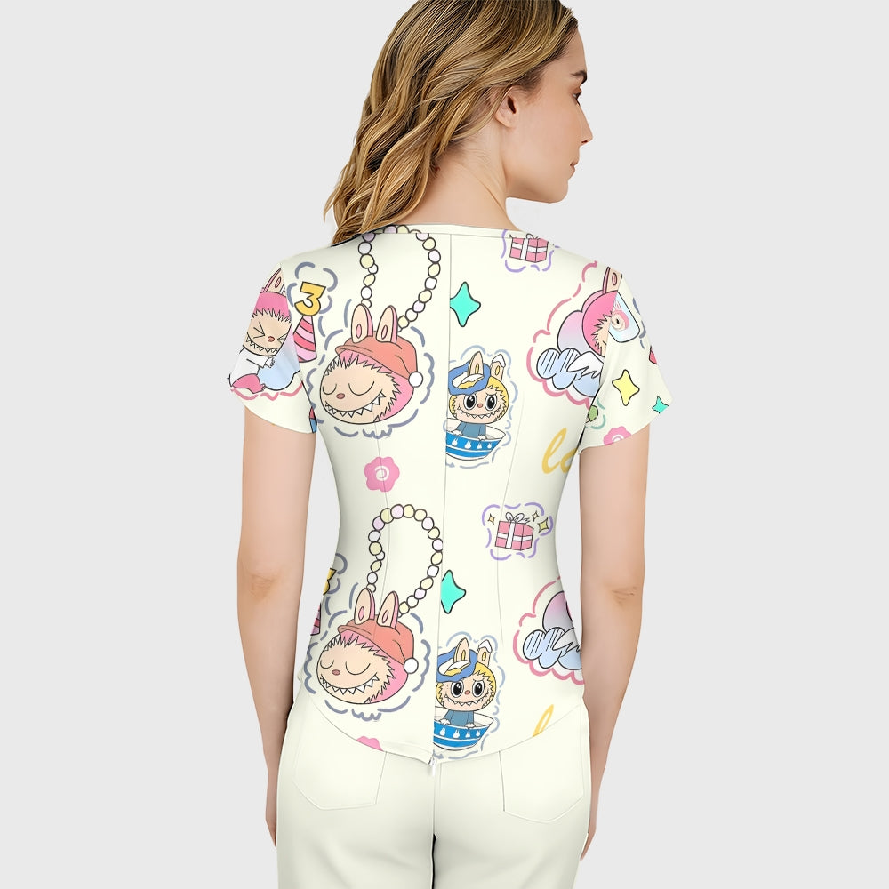 Women's LABUBU Gifts Printed Scrub Set SLB1