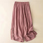 Retro Casual Embroidery Design Drawstring Cotton Linen Women's Wide Leg Pants With Pockets