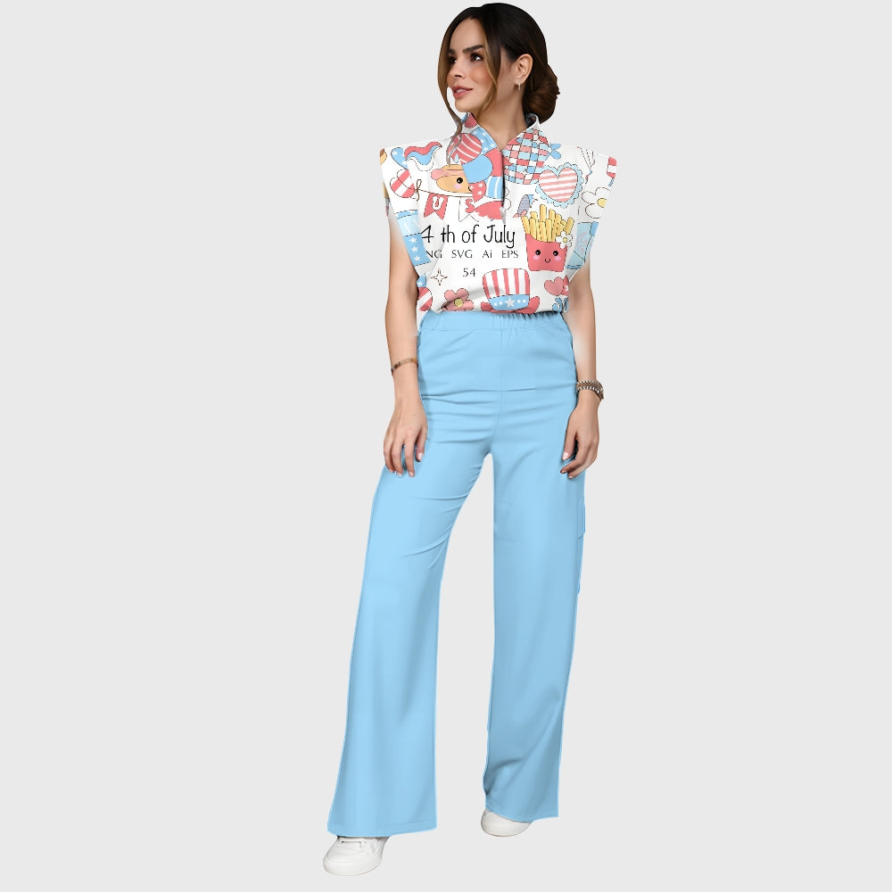Women'sJuly 4th Celebration Printed Scrub Set SA01