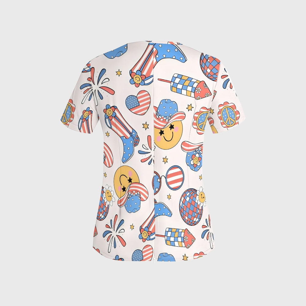 Women's Patriotic Cowgirl Printed Scrub Set SA05