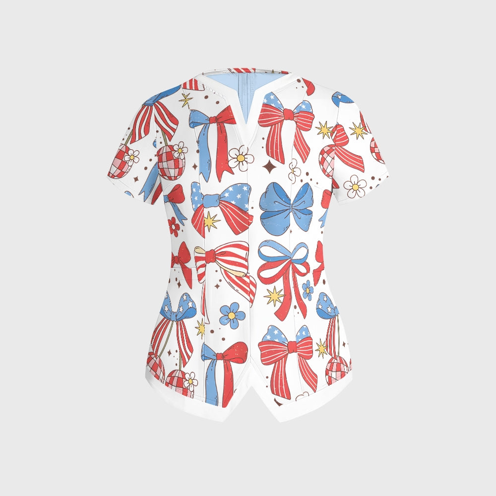 Women's Patriotic Bows Printed Scrub Set SA06
