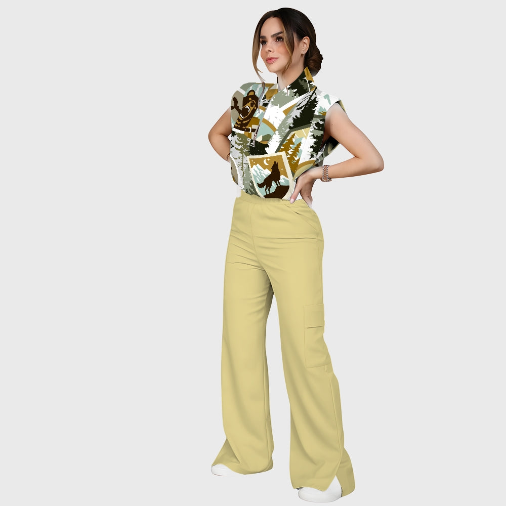 Women's Camouflage Widelife Printed Scrub Set ST861