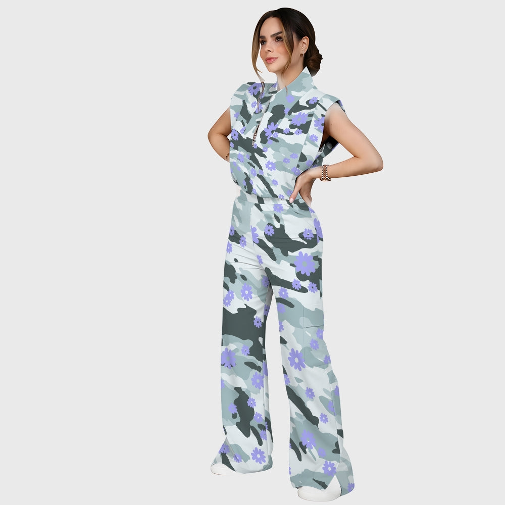 Women's Camouflage Floral Printed Scrub Set ST863